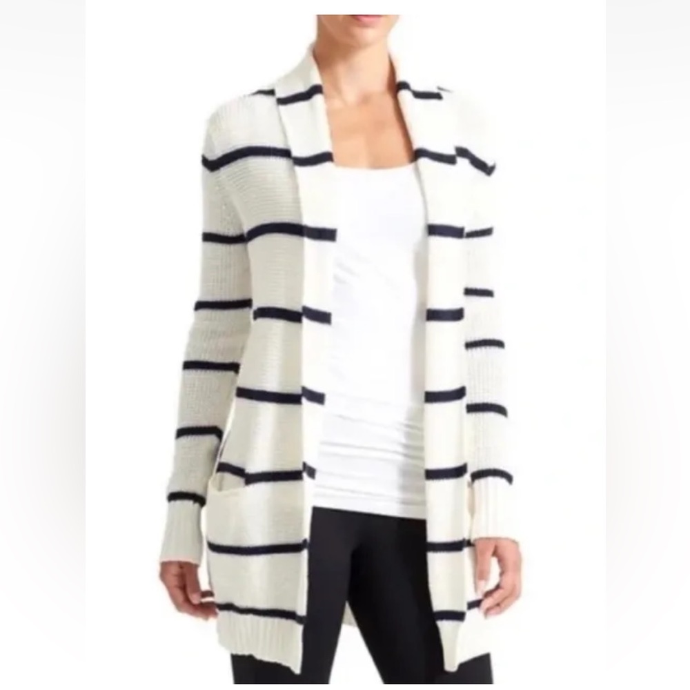 Athleta White and Navy Striped Cardigan